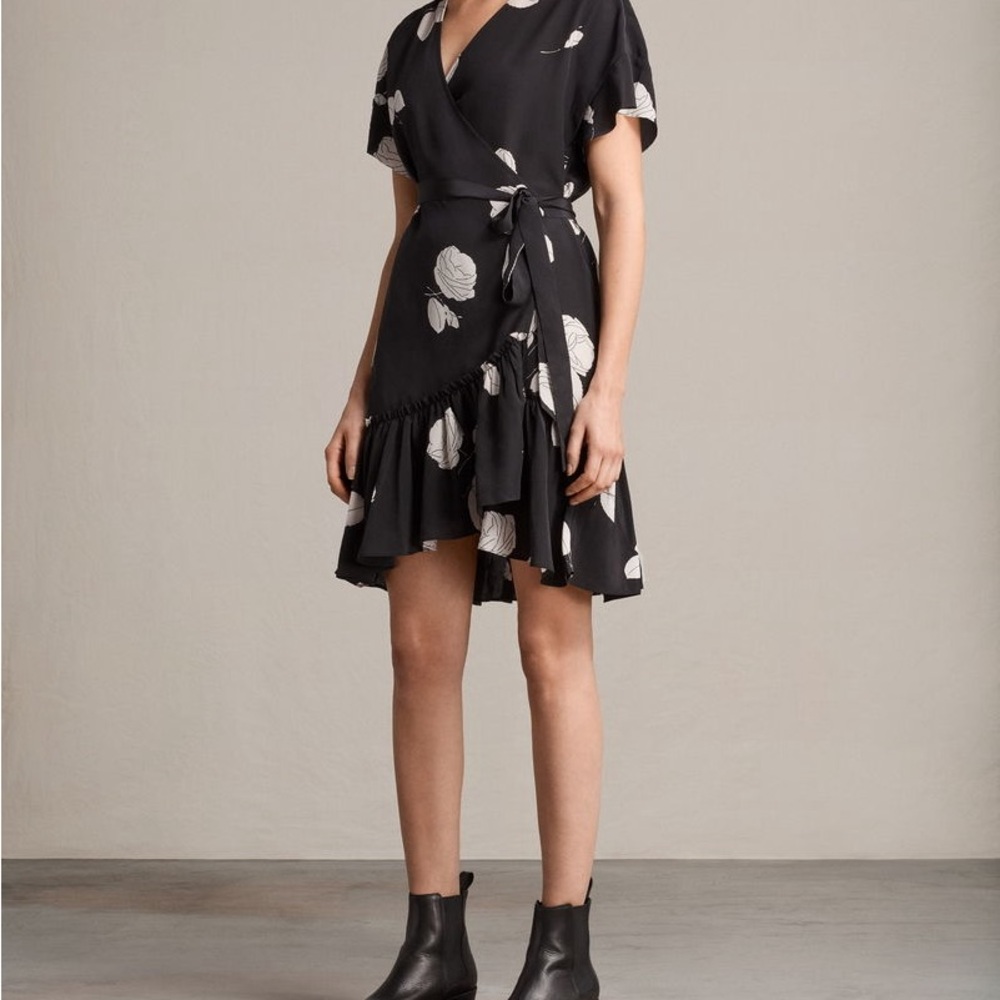 Rocker chic Silk Black and White Floral Mini Dress